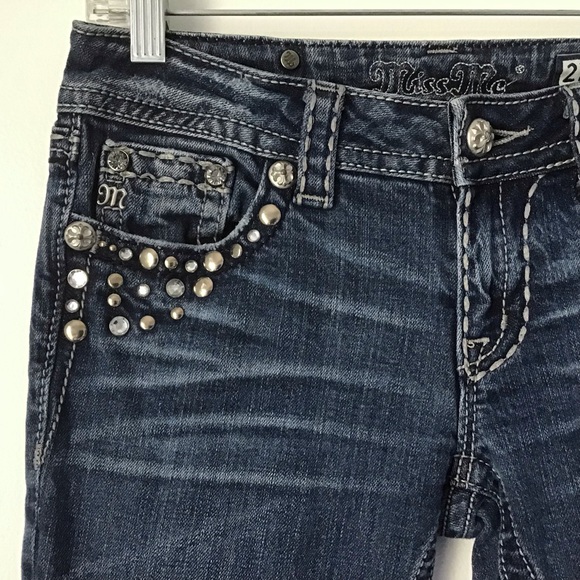 Miss Me Embellished Bootcut Jeans Size 27 Rhinestones Studs Medium Blue Denim - Picture 3 of 15